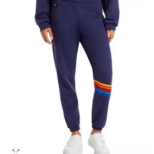 Aviator Nation Navy Joggers with Rainbow Stripe